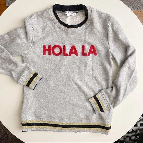 TRINA TURK Hola LA Crewneck Sweatshirt Striped Trim Size XS - Picture 1 of 8